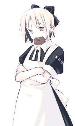 Kimuraya Anko in a black and white maid outfit with an anpan in her mouth