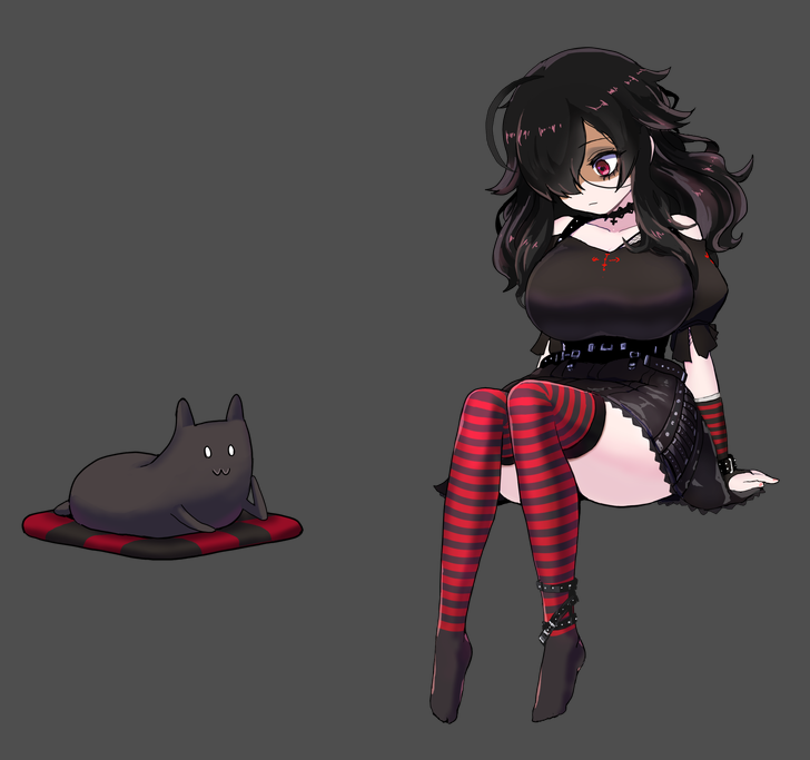 Official artwork showing Kirishima Sagiri seated beside her black cat companion Tama